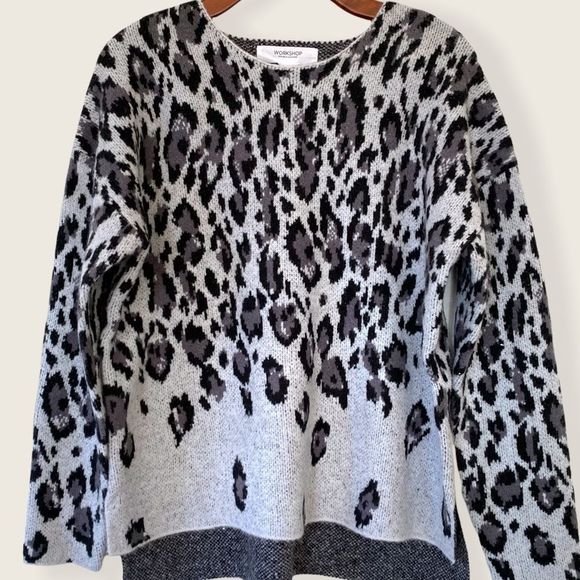 NWT Workshop Republic Clothing Leopard Print Sweater Black/Grey size M - Picture 2 of 7